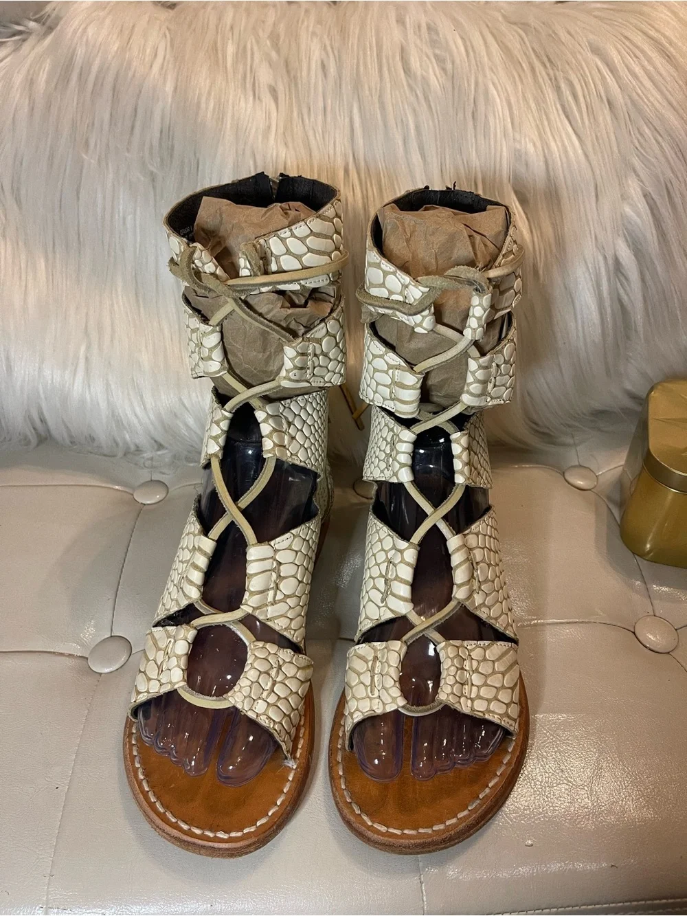Freebird by Steven RARE/HTF Ceasar Gladiator Sandals Croc/Snake Beige MSRP$245